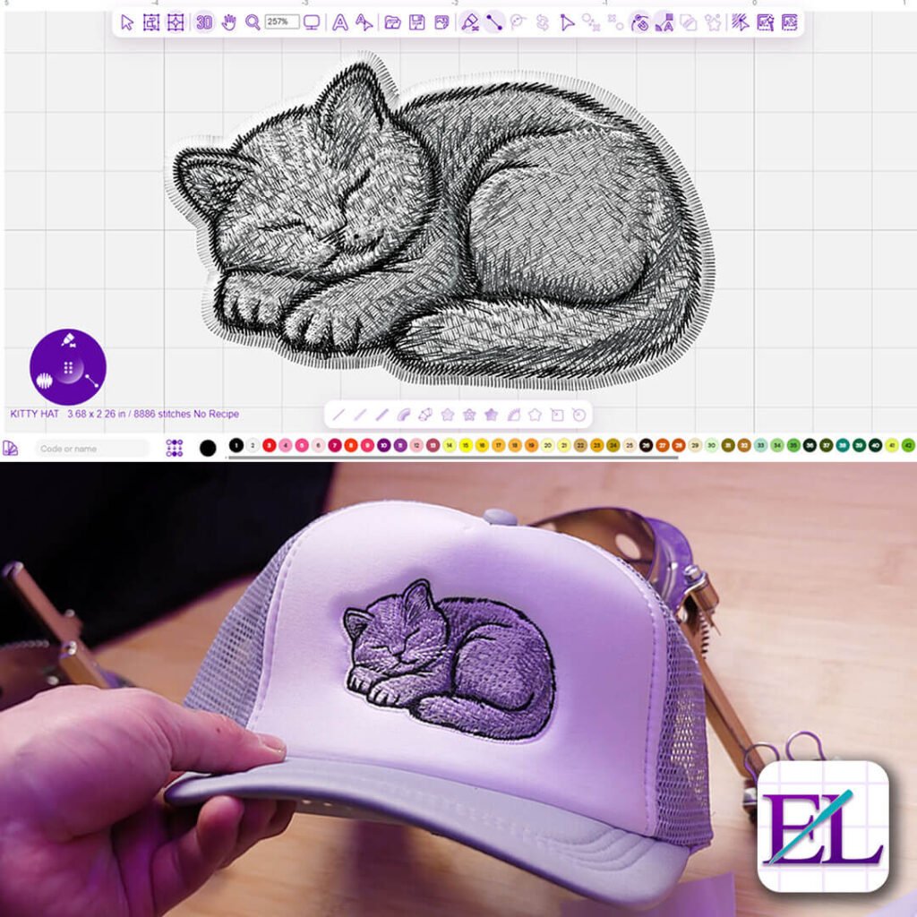 Embroidery Legacy Digitizing Software - Cat Design Embroidery Legacy Digitizing Software: Cat Design on Screen & Cap