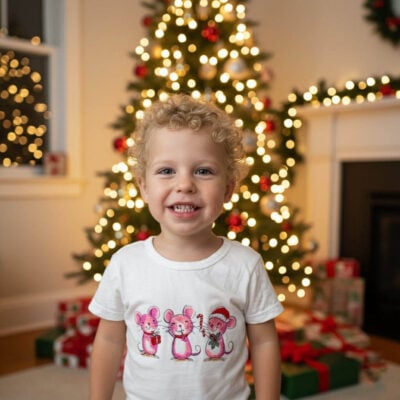 Christmas mice design on child's shirt