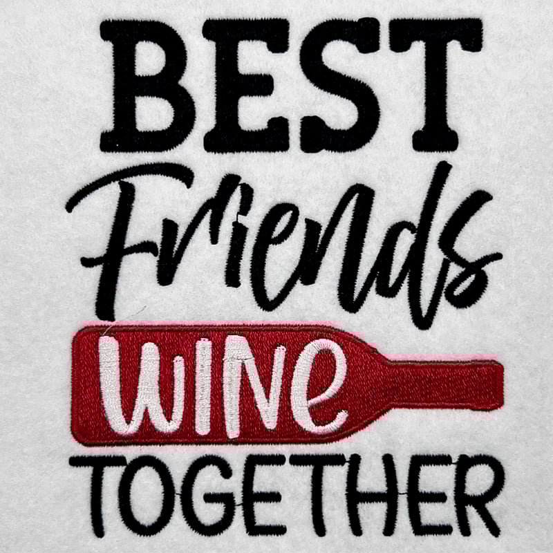 friends wine together embroidery design