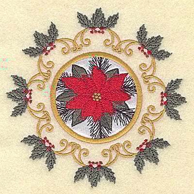 Embroidery Design: Poinsettia in circle 4.93w X 4.93h