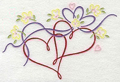Embroidery Design: Hearts flowers and ribbon 7.25w X 4.88h