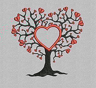Embroidery Design: Tree with hearts and heart applique 4.93w X 4.80h