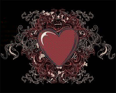 Embroidery Design: Heart with Swirls Lg 11.75w X 7.75h