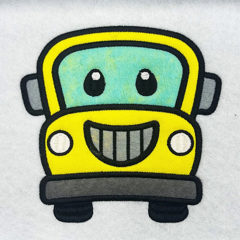 school bus applique embroidery design