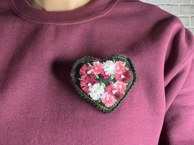 Spring Fringe Flower Heart Brooch