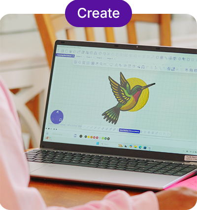 Create - Embroidery design being digitized on computer screen